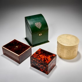 (4) Antique boxes, incl. silver trimmed letter box
