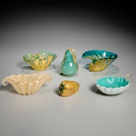 (6) Murano gold flecked glass tablewares