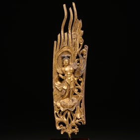 Sino-Tibetan giltwood carving of a Kinnara