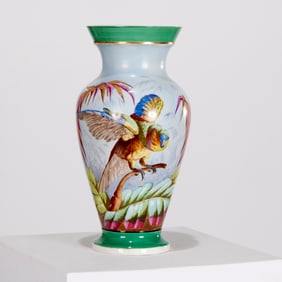 Large Continental porcelain parrot vase