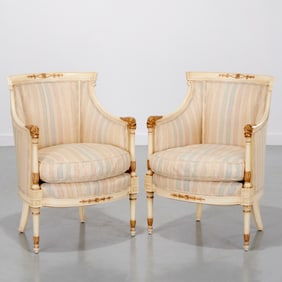 Pair Empire style gilt and painted bergeres