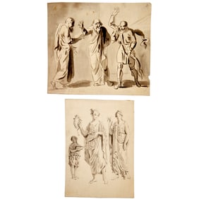 Continental School, (2) figural drawings