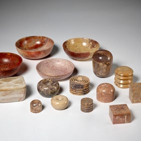 Group stone bowls and trinket boxes from India