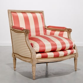Louis XVI style carved and painted bergere