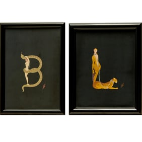 Erte, (2) Alphabet prints on silk