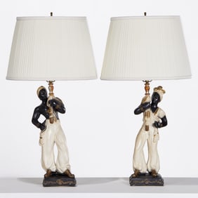 Pair Art Deco Moor figure table lamps