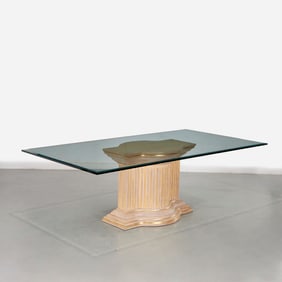 Custom designer giltwood and glass dining table