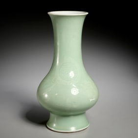 Chinese celadon porcelain dragon & peach vase