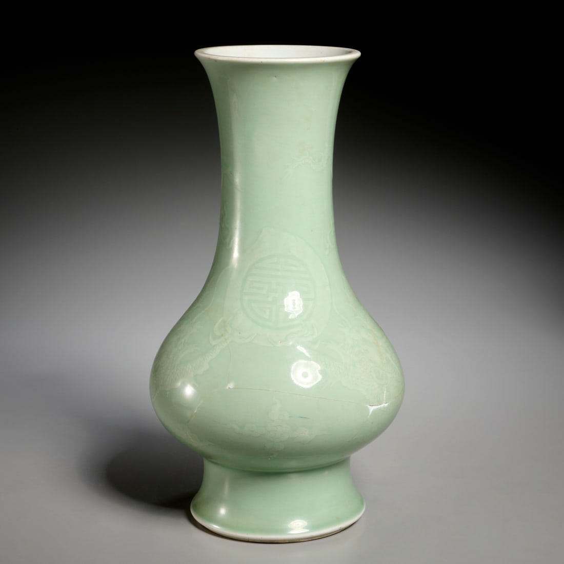 Chinese celadon porcelain dragon & peach vase (1 of 6)