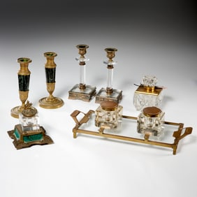 English & Continental inkwells and candlesticks