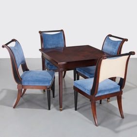 Baker mahogany games table and (4) chairs