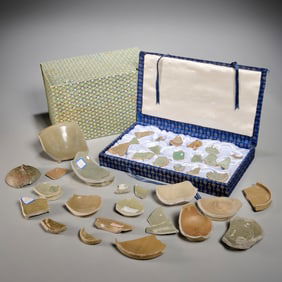 Group Asian celadon glazed fragments for study