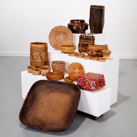 Group Southeast Asian baskets and woven objects