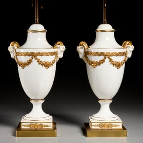 Pair Neoclassical style porcelain table lamps