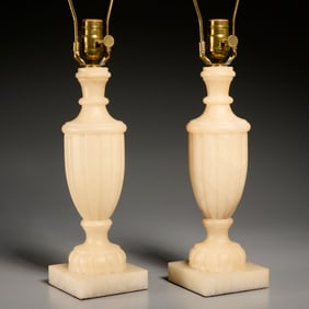 Pair Sarreid carved alabaster lamps
