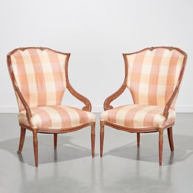 Pair Hollywood Regency carved armchairs