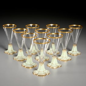 Set (10) Continental gilt glass flutes