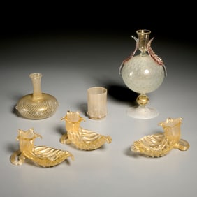 (5) Barovier style gold flecked glass articles