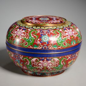 Large Chinese cloisonne domed box and cover
