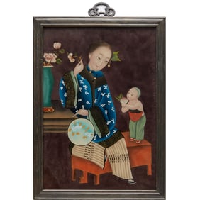 Chinese Export reverse painting on glass