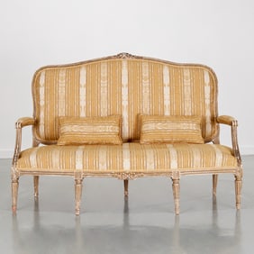 Antique Louis XVI style grey painted canape
