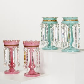 (2) Pairs Bohemian opaline glass lusters