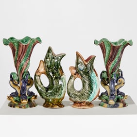 Group French majolica 'grotto' wares