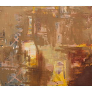 Abstract Expressionist School, large painting: Abstract Expressionist School, large painting, Abstract Expressionist School (20th c.), Illegible initials or signature in pencil lower edge, dated 1978, unframed, 52"h x 60"w (stretcher)