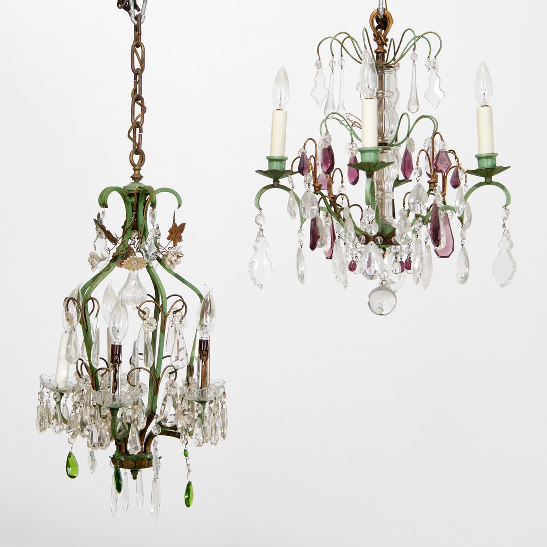 (2) Italian green tole chandeliers (1 of 7)