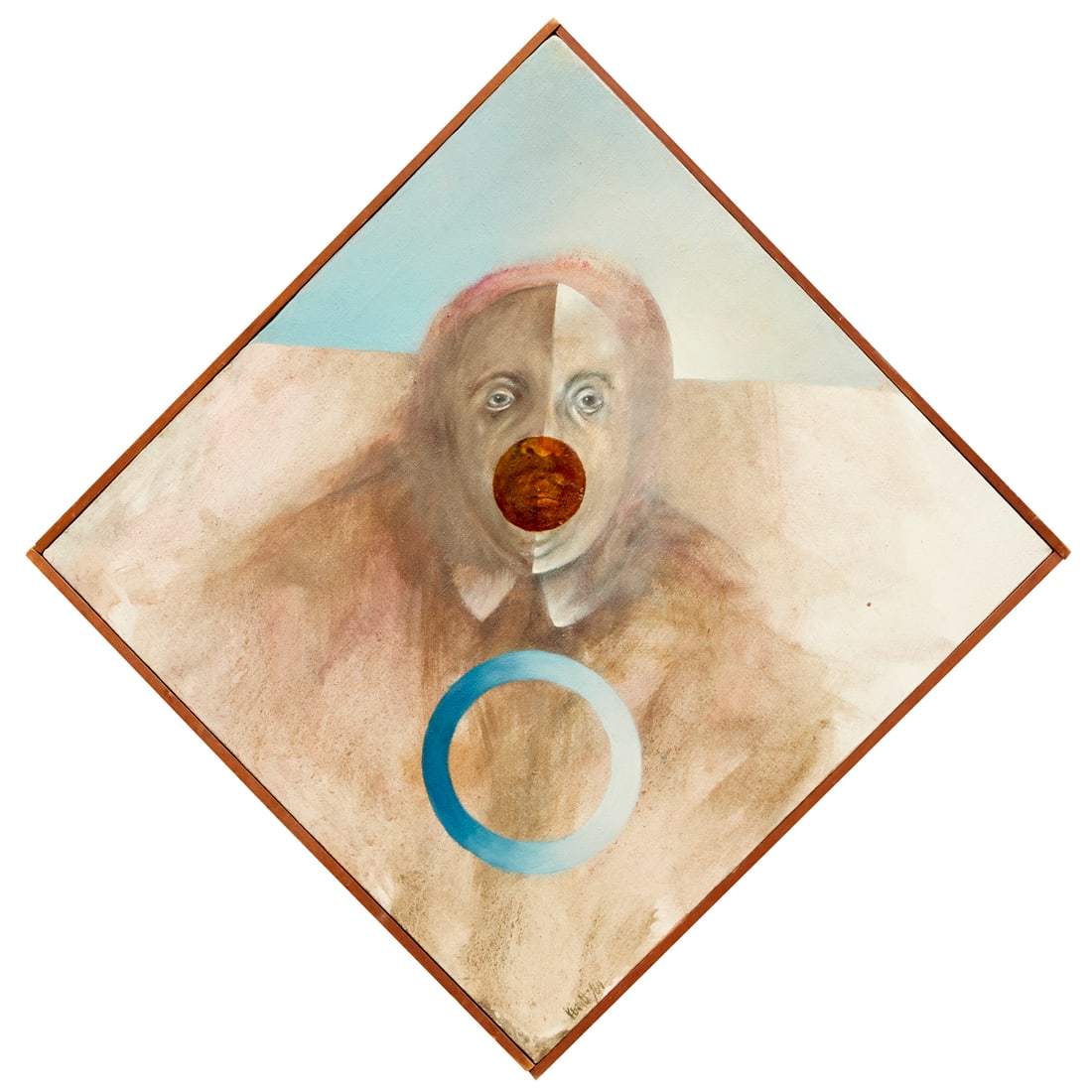 Joseph Kosuth (attrib.), oil on canvas, 1964: Joseph Kosuth (attrib.), oil on canvas, 1964, Attributed to Joseph Kosuth (American, b. 1945), "The Debt", signed lower corner and on verso canvas, strung to hang diagonally, exhibition label verso, s