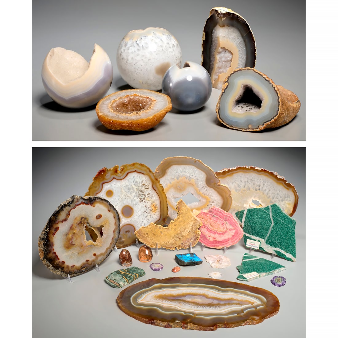 Collection mineral specimens, incl geodes & slices (1 of 12)