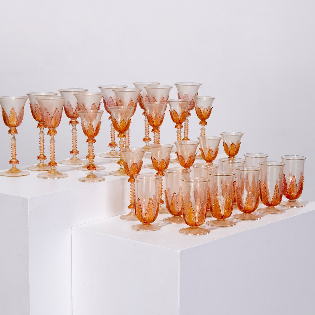 Salviati style (30) piece pink glass stemware set (1 of 6)
