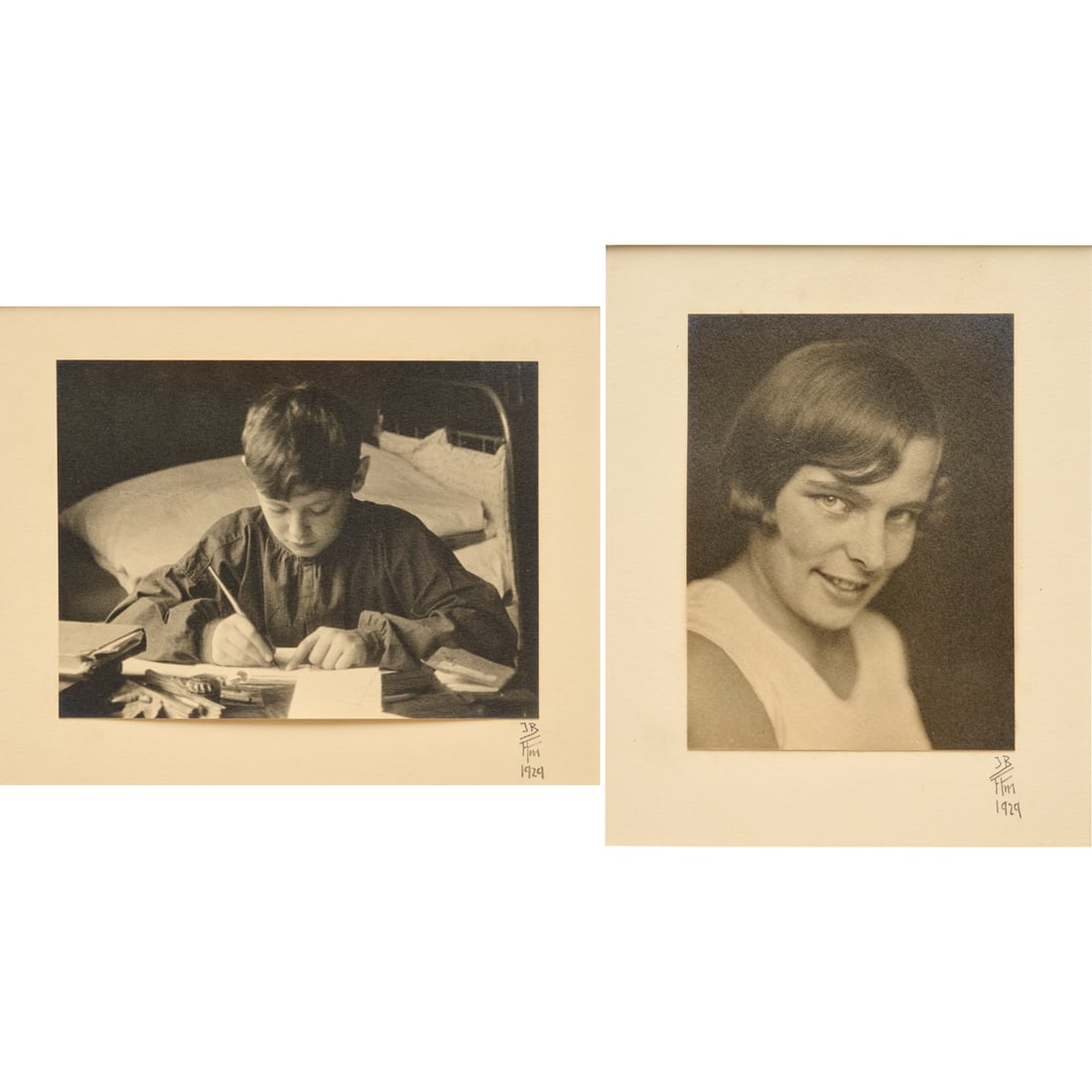 Ilse Bing, (2) gelatin silver prints, 1929: Ilse Bing, (2) gelatin silver prints, 1929, Ilse Bing (German, 1899-1998), untitled portraits, each initialed and dated in pencil lower margin, prints mounted on cardstock, loose in mats, auction lot