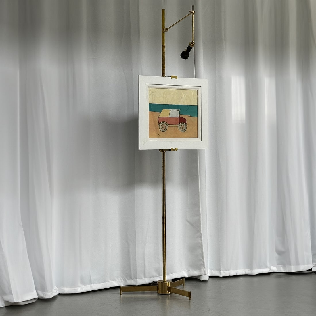 Angelo Lelli for Arredoluce, easel floor lamp: Angelo Lelli for Arredoluce, easel floor lamp, Angelo Lelli (Italian, 1915-1979), 'Cavalletto' easel floor lamp, for Arredoluce, brass, adjustable height arms for artwork, unmarked, 82"h x 23"w x 23"d