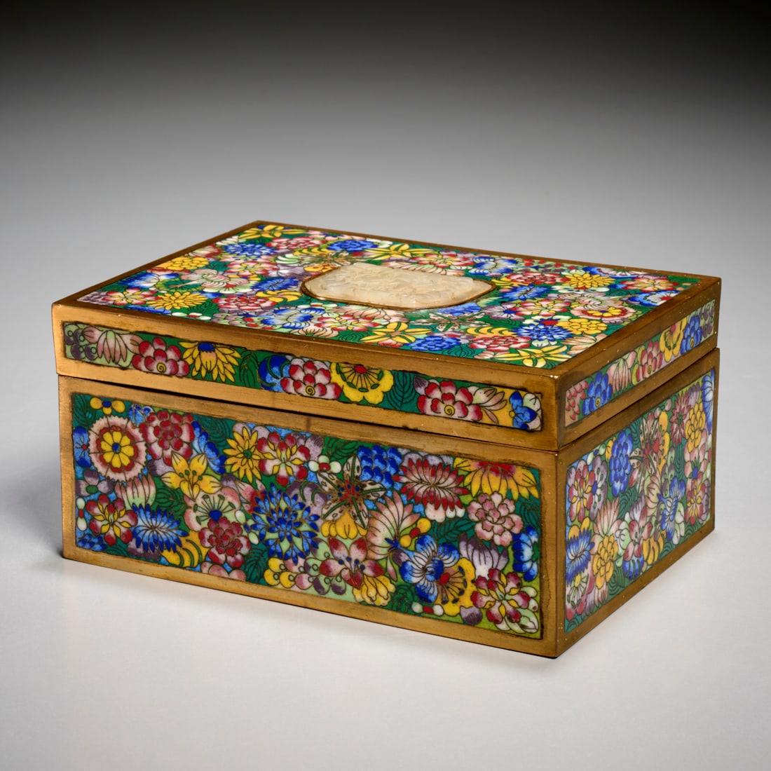 Chinese cloisonne box with white jade mount (1 of 5)
