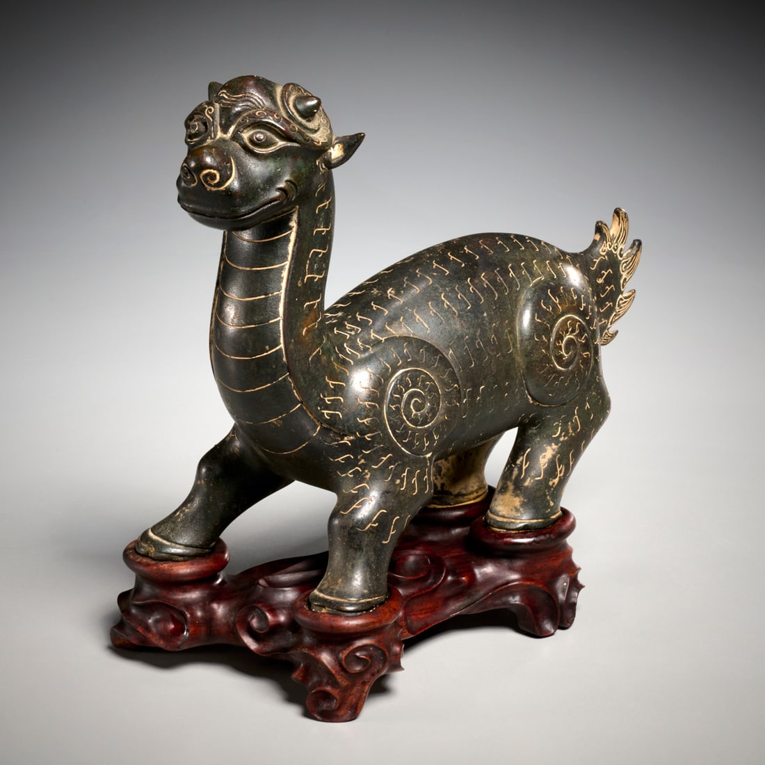 Chinese archaic style bronze Pixiu on stand (1 of 5)
