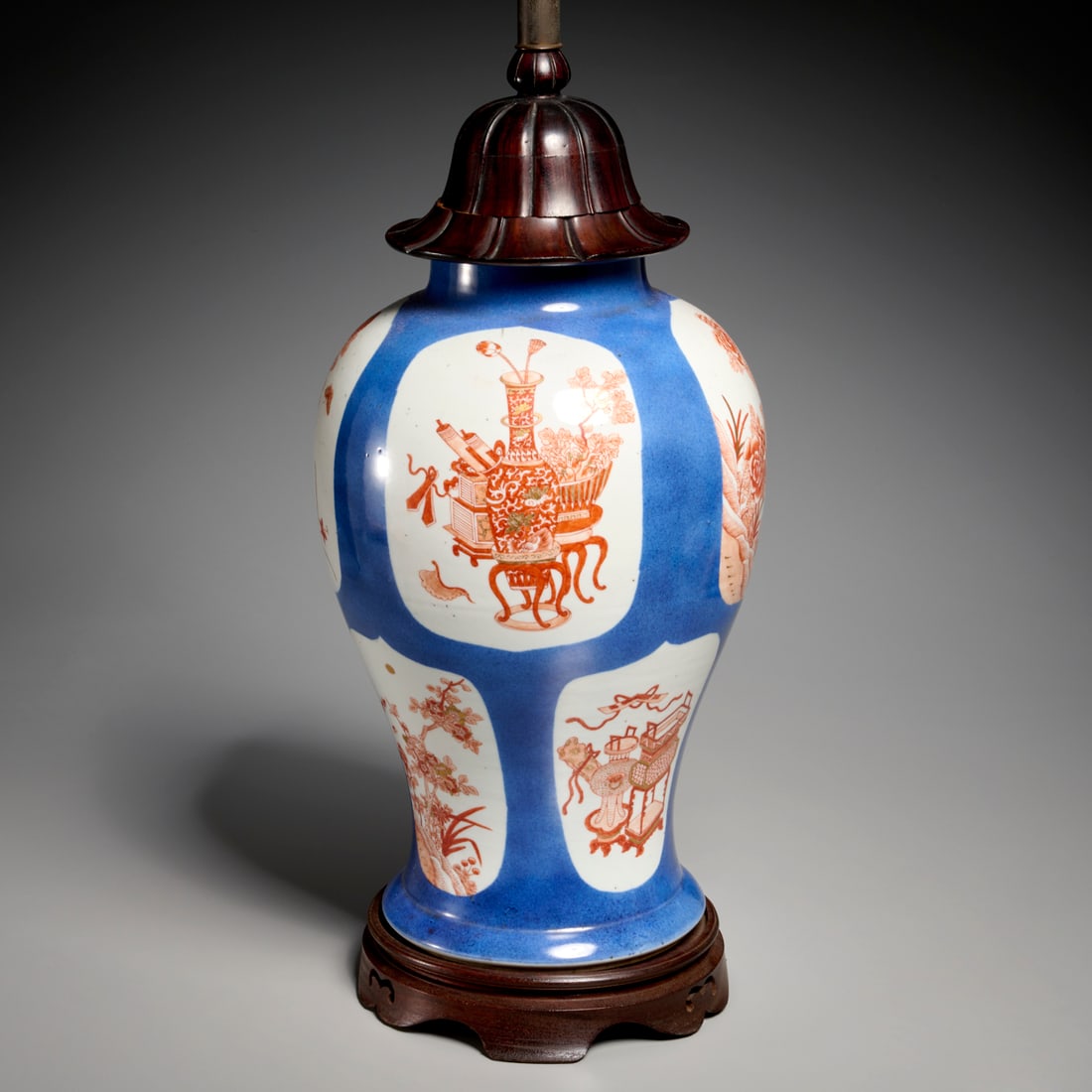 Chinese powder blue porcelain vase lamp (1 of 6)
