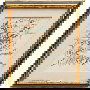 Walter Sickert, pen and watercolor drawing: Walter Sickert, pen and watercolor drawing, Walter Richard Sickert ARA (British, 1860-1942), "Mrs. Beeton", titled and signed along over margins, matted and framed under plexiglass, 10"h x 8"w (sight)