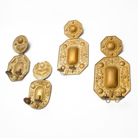 (2) Pairs Dutch brass repousse sconces