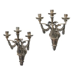 Pair Continental Neoclassic silver wall sconces
