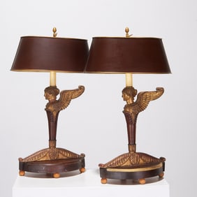 Pair French Empire parcel giltwood lamps