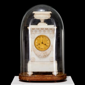 Louis Philippe alabaster clock under glass dome