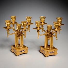 Napoleon III gilt bronze, champleve candelabras