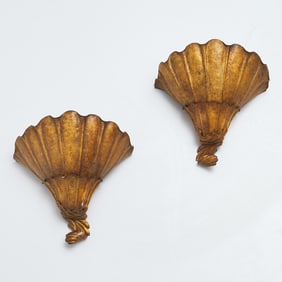 Pair Venetian gilt tole shell-form wall pockets