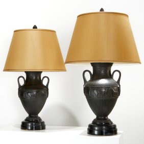 Pair Grand Tour Assyrian style bas relief urns