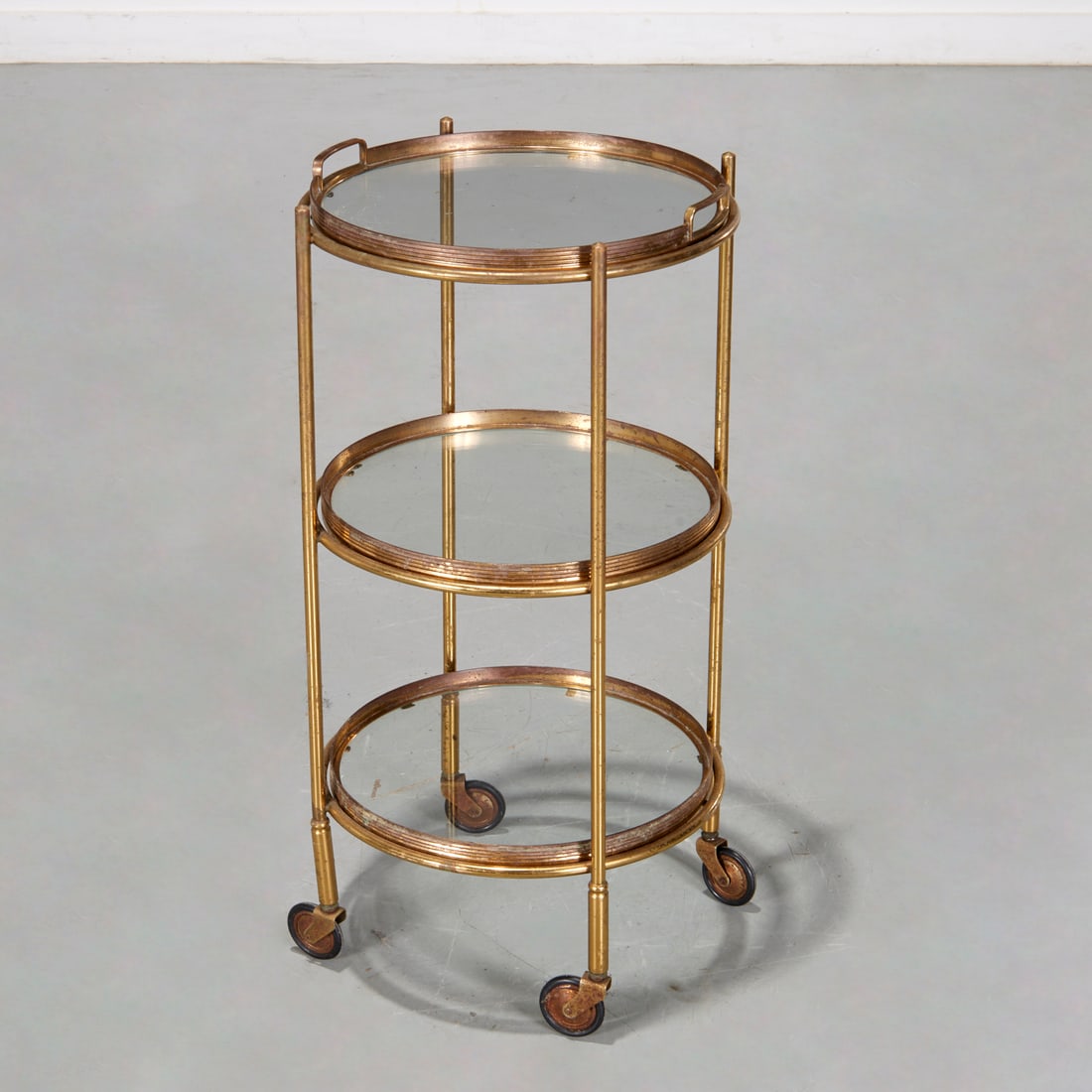 MCM brass and glass round serving cart (1 of 5)