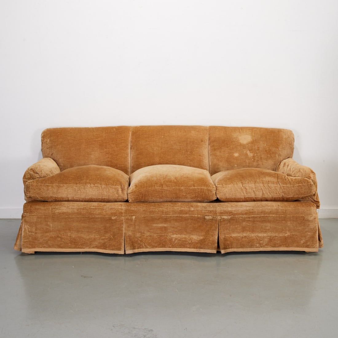 Custom camel velvet upholstered sofa (1 of 8)