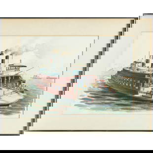 Woldemar Neufeld, watercolor on paper, c. 1965: Woldemar Neufeld, watercolor on paper, c. 1965, Woldemar Neufeld (American, 1909-2002), "The Yorkville", signed "Woldemar Neufeld" at lower right, titled verso, gallery sticker verso, 14"h x 19.75"w (