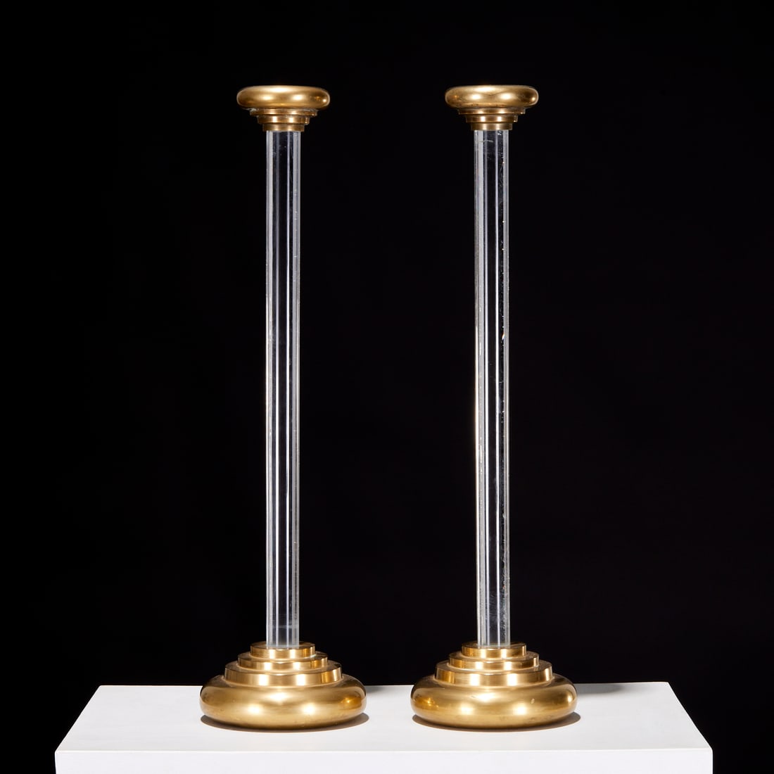Pair Springer style brass & lucite candlesticks (1 of 4)