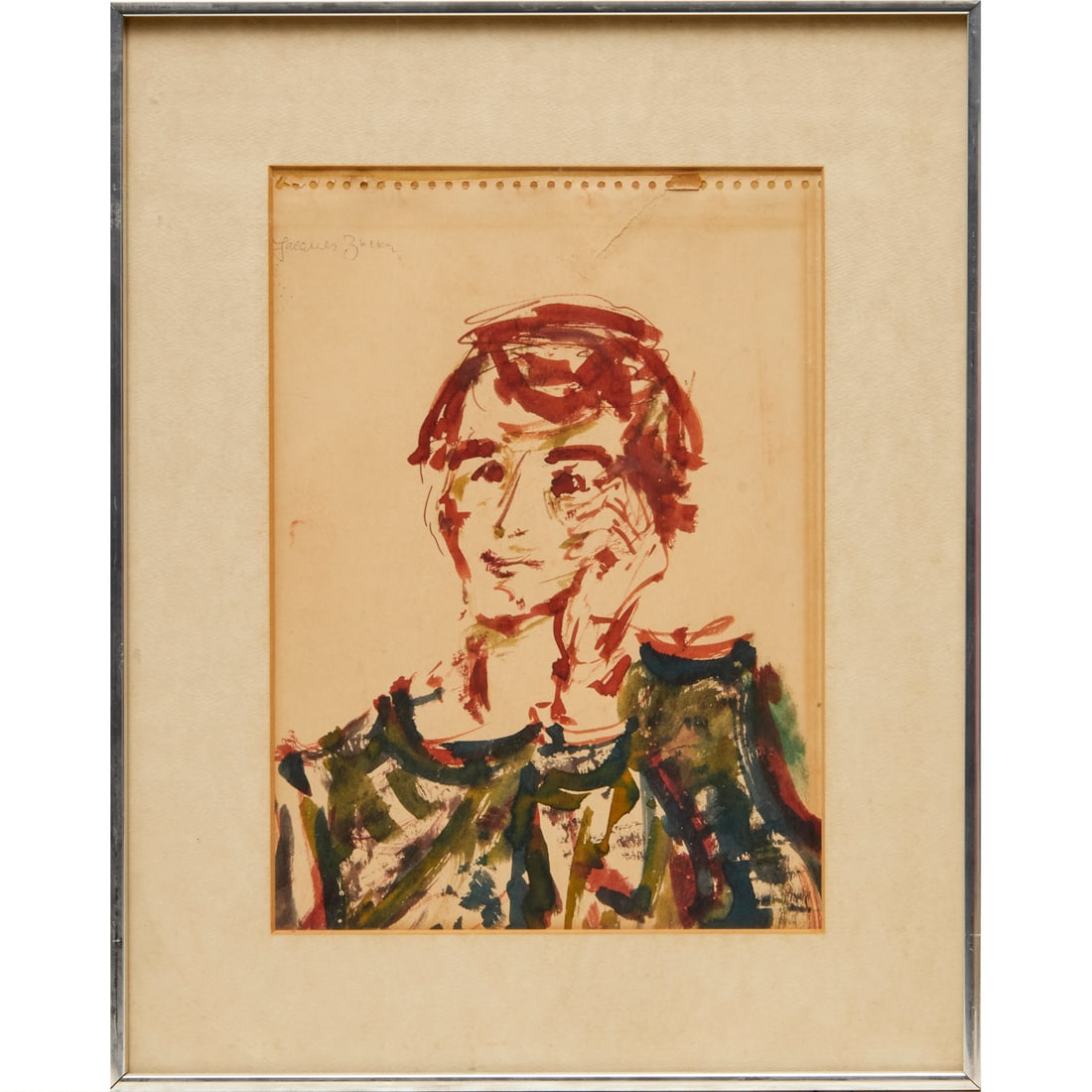 Jacques Zucker, watercolor on paper: Jacques Zucker, watercolor on paper, Jacques Zucker (Polish/American, 1900-1981), Sketch Portrait of a Man, watercolor on paper, signed "Jacques Zucker" at upper left, 14"h x 10"w (sight) Provenance: